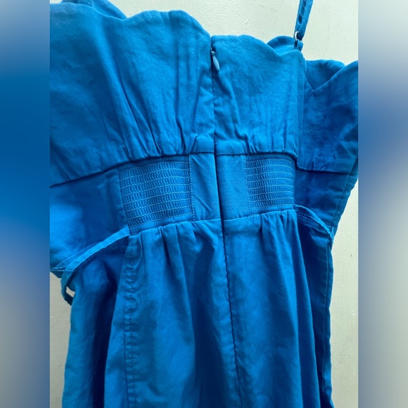 Linen sweetheart scallop midi dress Anthropologie button down - Picture 5 of 11